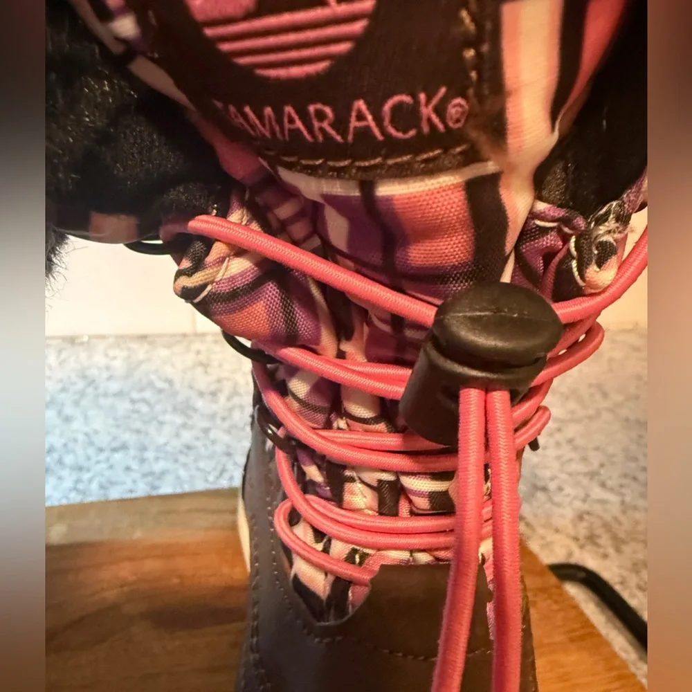 Tamarack | Girls Pink Plaid Lined Winter Boots w/Pink Bungee Lace, Size 3